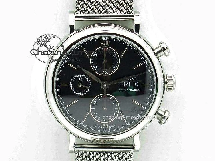 MIROTIME 0124 Portofino Chrono SS Black Dial on SS Mesh Bracelet A StreetReady 7399